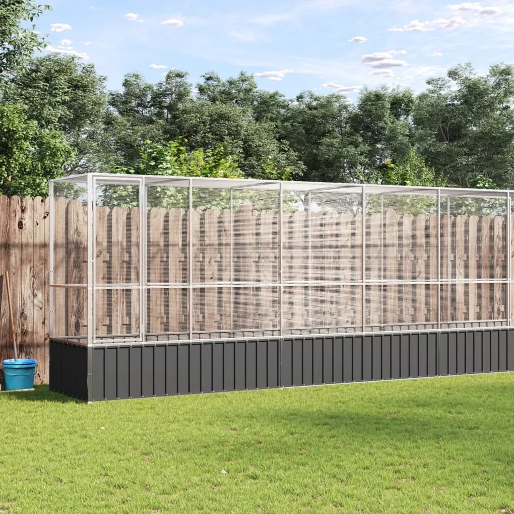 vidaXL Aviário com extensão 1250,5x107x212 cm aço prateado