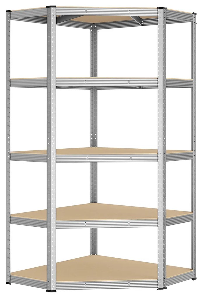 Prateleira industrial de canto 90 x 90 x 180 cm, pode suportar cargas até 875 kg, garagem, arrumos, escritório bege e prateado