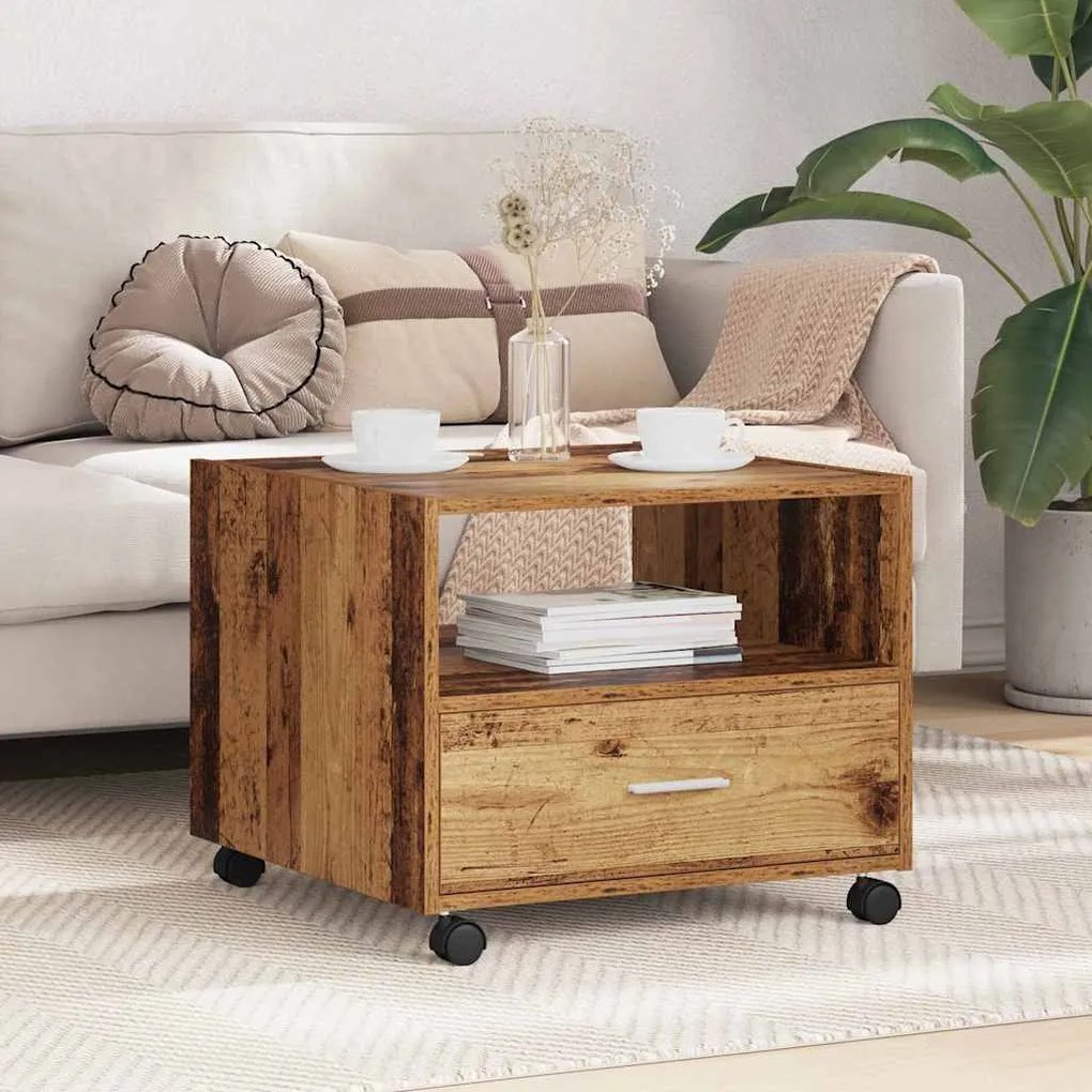 vidaXL Mesa de centro with Drawer Madeira antiga 55 x 55 x 45 cm