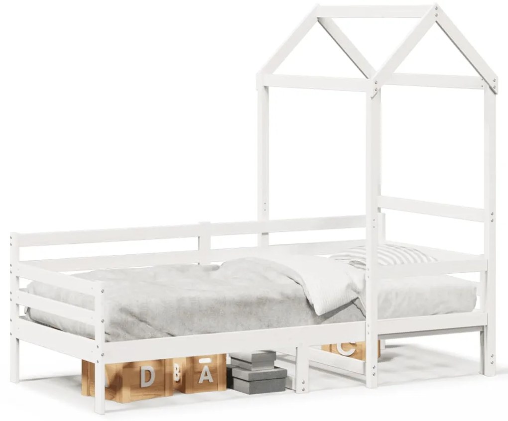 Sofá-cama com telhado 90x200 cm madeira de pinho maciça branco