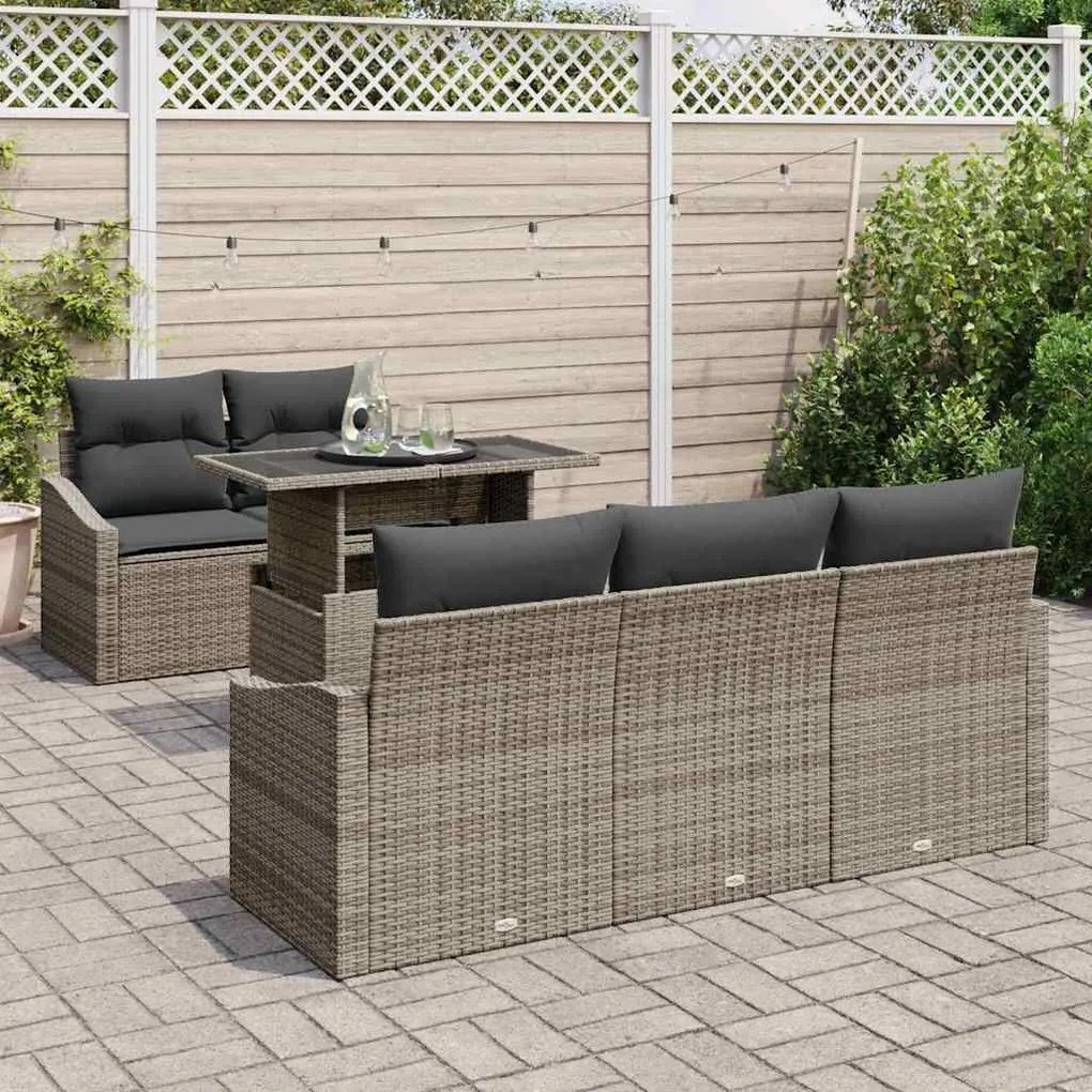 Conjunto de Sofás de Jardim com 6 Peças e Almofadas - Rattan Poliéster