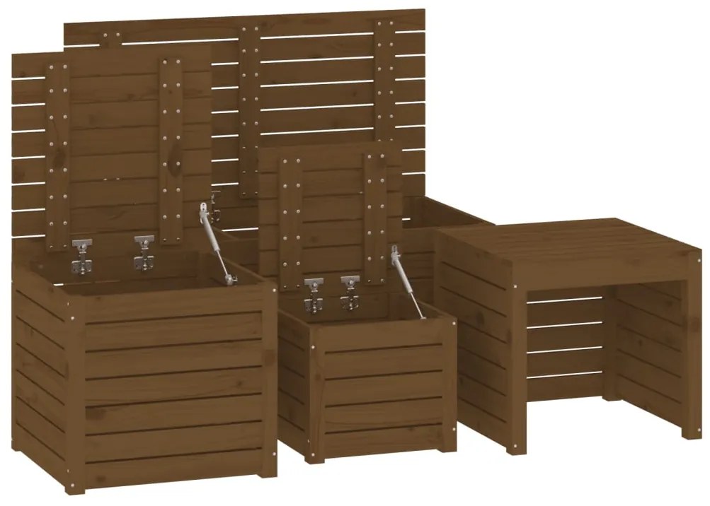4 pcs conjunto de caixas de jardim pinho maciço castanho mel