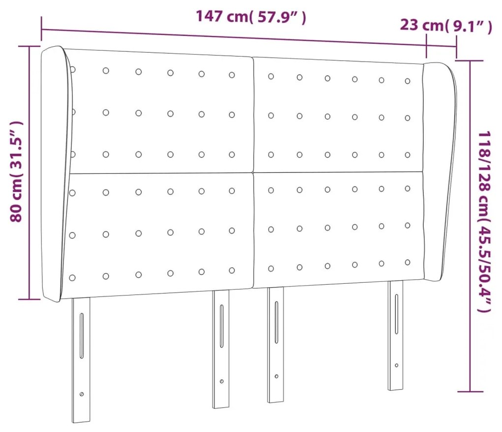 Cabeceira de cama c/ abas tecido 147x23x118/128 cm preto