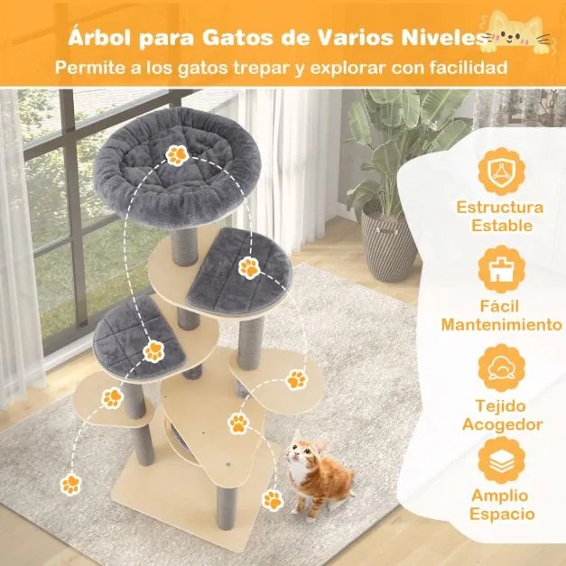 Arranhador para gatos de 172 cm acolchoado, tapetes e postes para arranhar, base estável para interior, cinzento