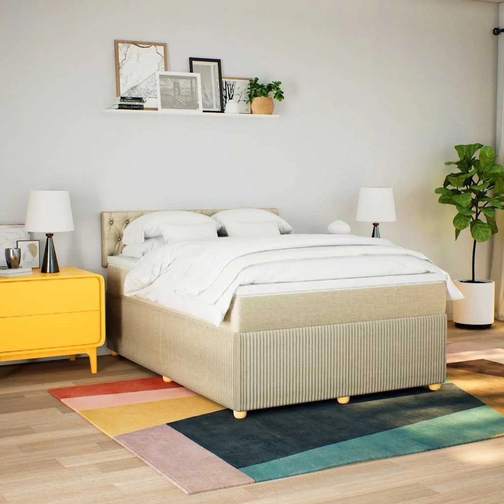 Cama com molas/colchão 160x200 cm tecido cor creme