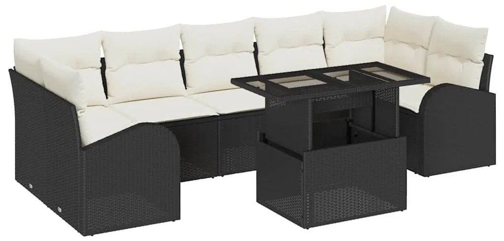 Conjunto de Sofá de Jardim vidaXL 8 Peças com Almofadas Pretas em Ratt