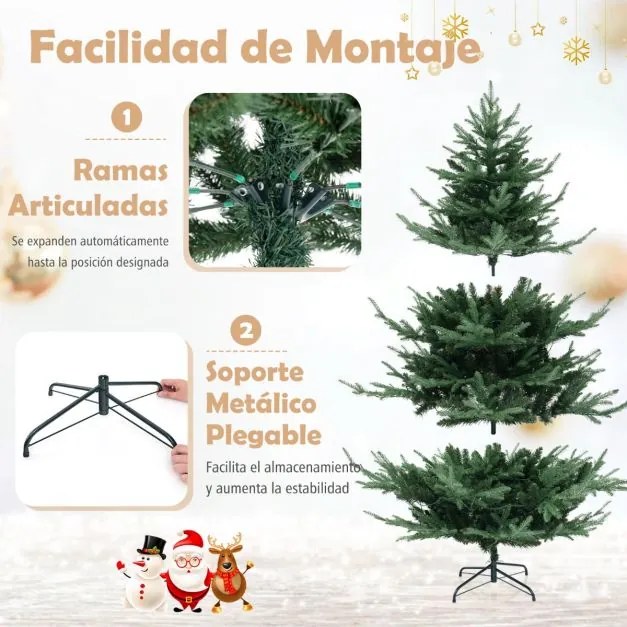 Árvore de Natal artificial pré-iluminada de 180 cm com dobradiças 778 pontas de ramos 240 luzes LED Decoração doméstica com folhas mistas de PE e PVC