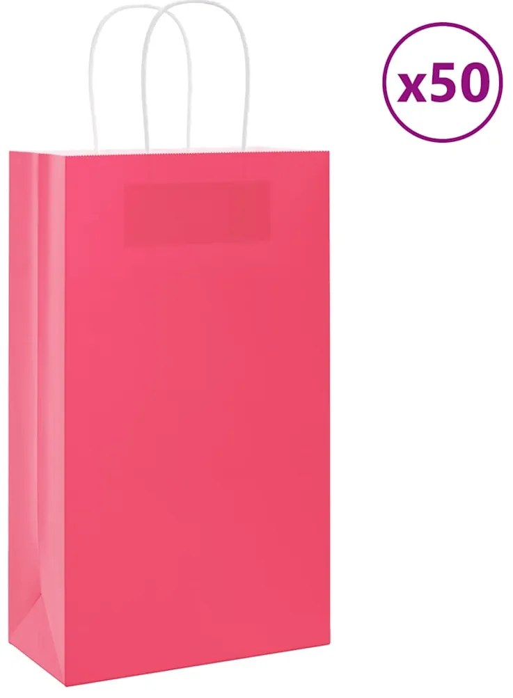 vidaXL Sacos de papel 50 unid com alças rosa 21x11x36 cm