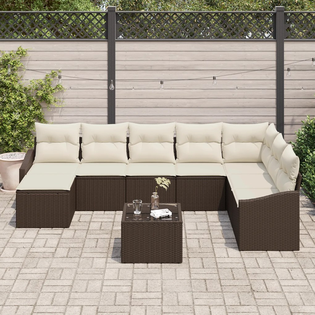 Conjunto de Jantar de Jardim de 8 Peças com Almofadas Cinza Rattan Pol