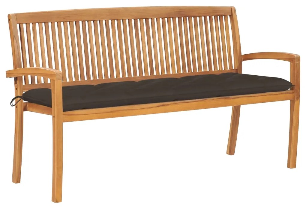 vidaXL Banco de jardim empilhável c/ almofadão 159 cm teca maciça