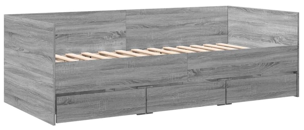 Sofá-cama com gavetas sem colchão 90x200 cm cinzento sonoma