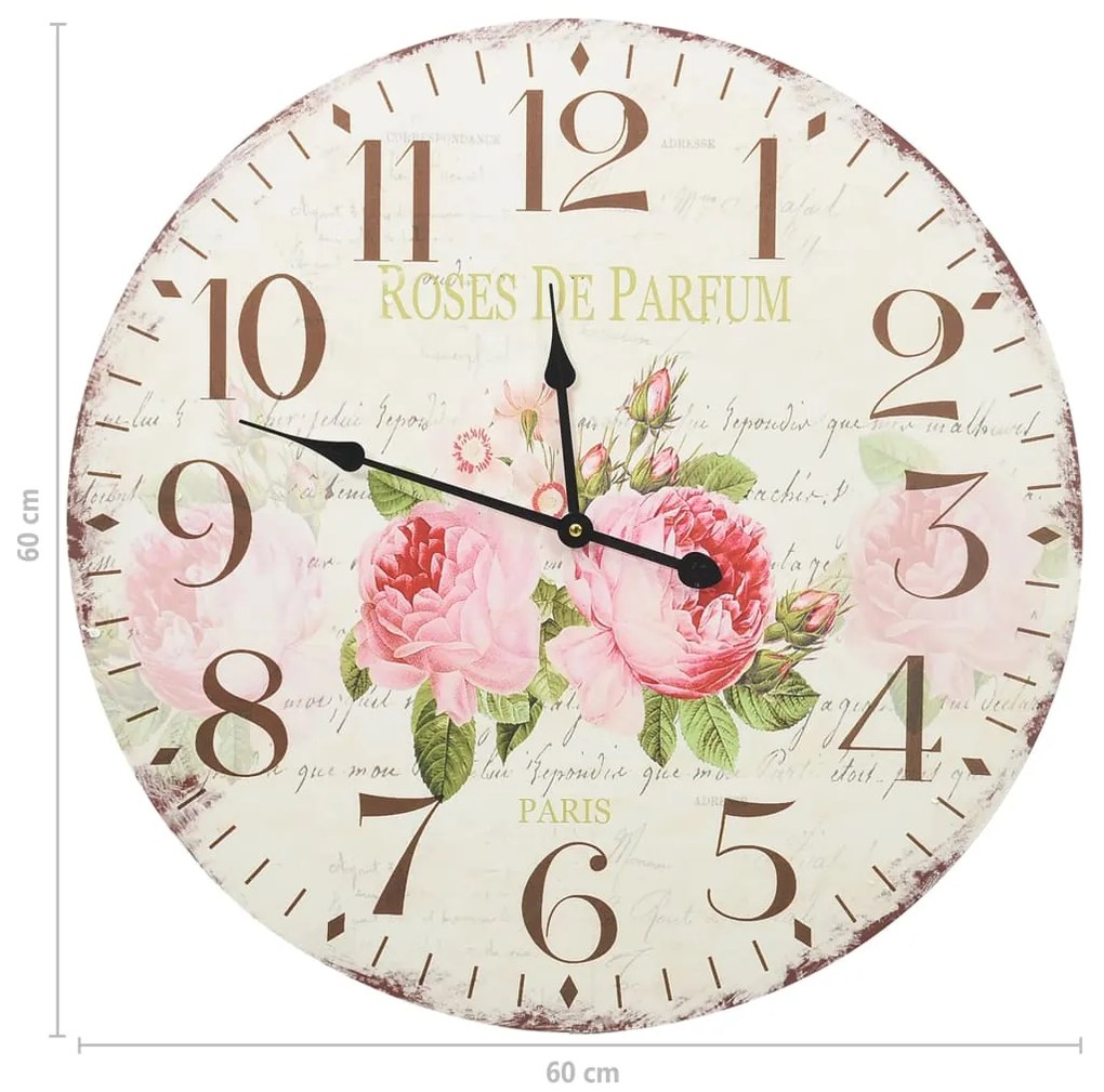 Relógio de parede vintage florido 60 cm