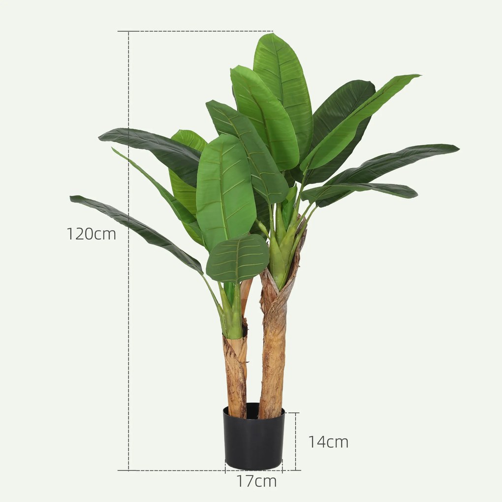 Planta Artificial Ø17x120 cm Bananeira Atificial com Vaso e 15 Folhas Planta Artificial Decorativa para Interior Verde