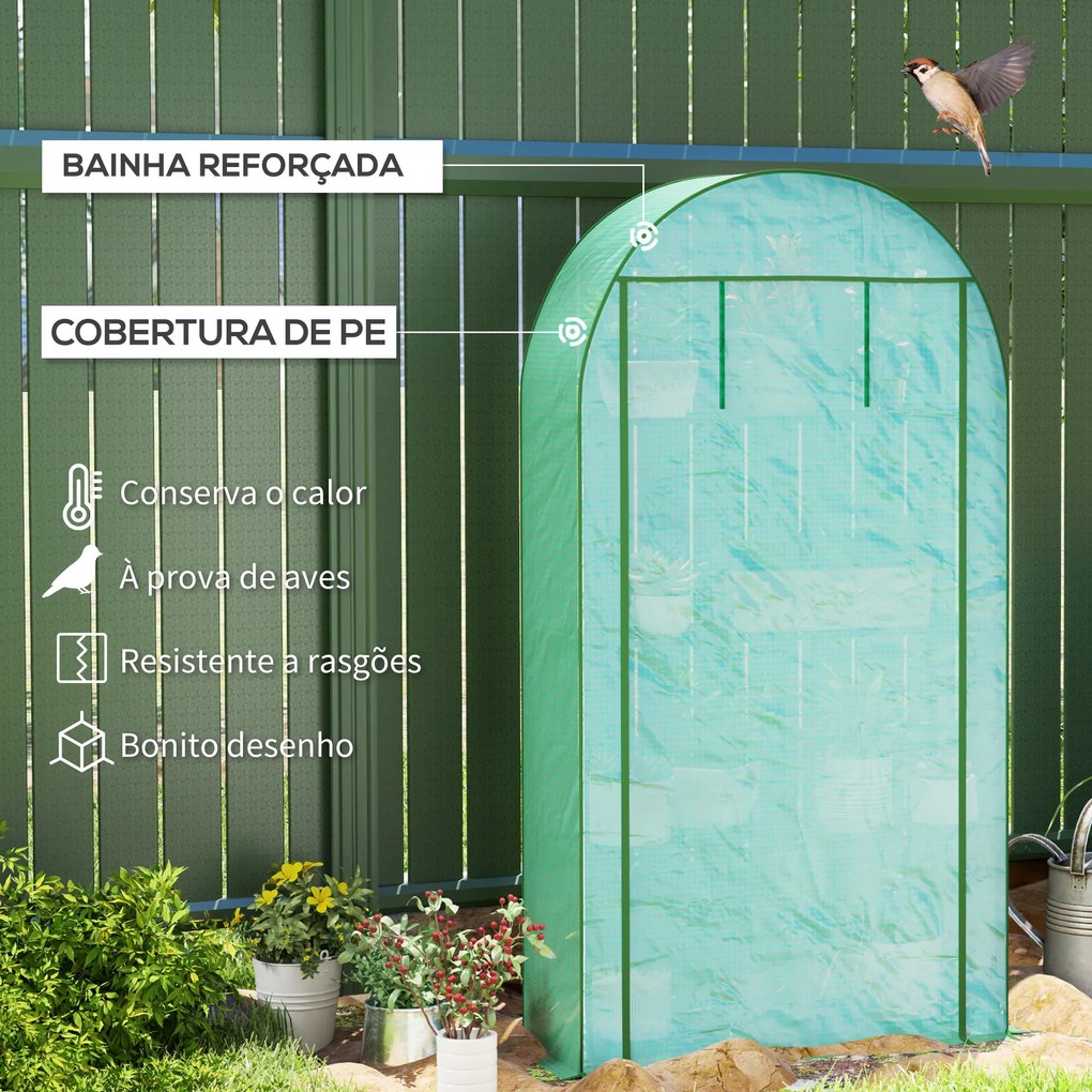 Estufa Pequena com 4 Prateleiras Porta Enrolável Cobertura de PE e Estrutura de Aço para Cultivos 105x45x160 cm Verde