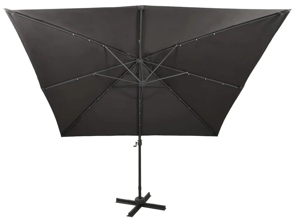 Guarda-sol jardim cantilever c/ poste/luzes LED 300cm antracite