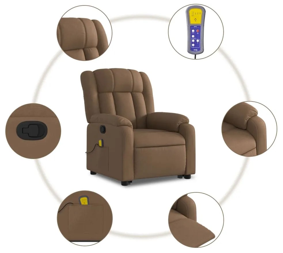 Poltrona reclinável massagens tecido castanho