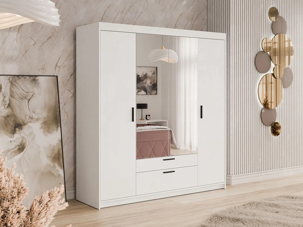 Roupeiro Novduni 108, Branco, 191x176x53cm, 136.5 kg, Portas para roupeiro: Com dobradiças, Número de prateleiras: 5, Número de prateleiras: 5