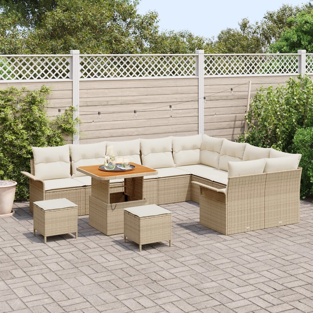 Conjunto de Sofá de Jardim VidaXL de 12 Peças com Almofadas Bege Ratta