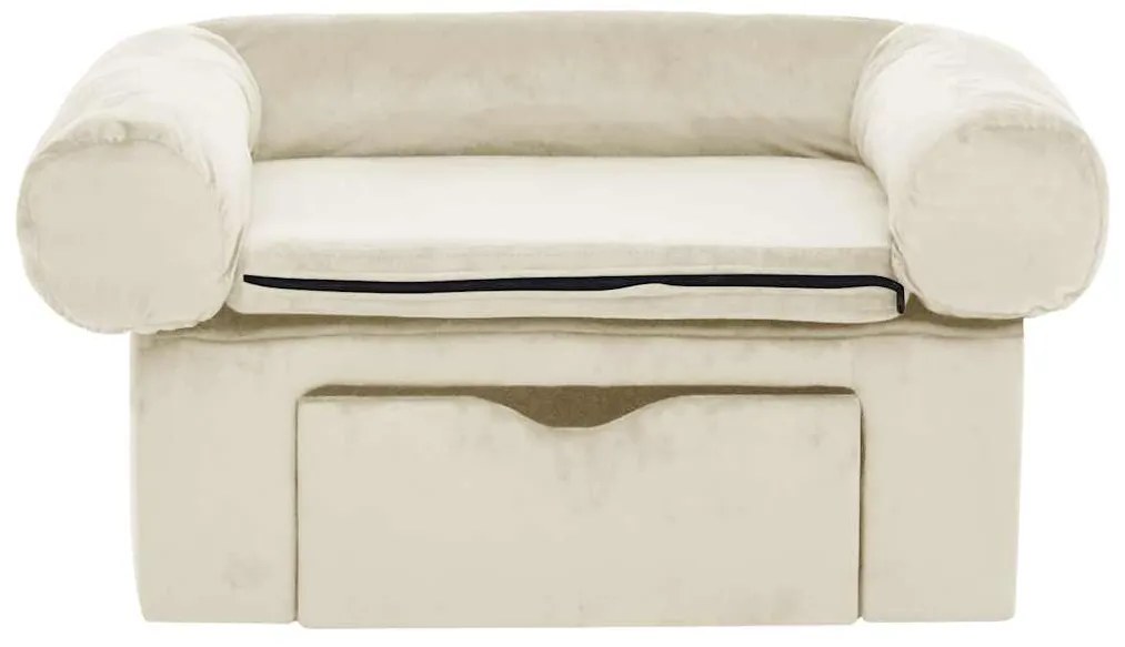 Sofá para cães com gaveta 75x50x38 cm pelúcia cor creme
