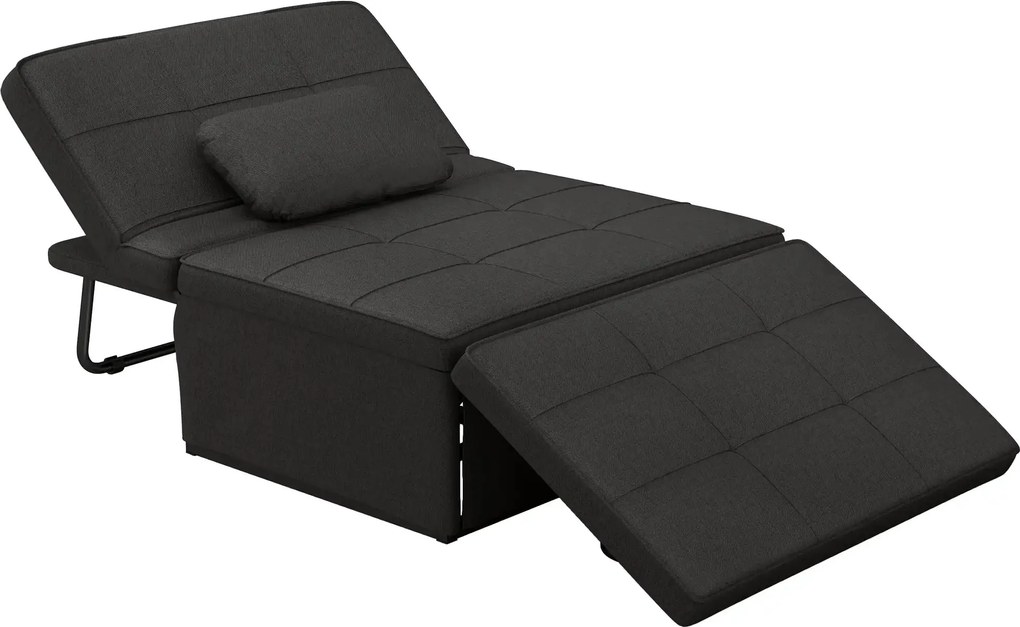 Sofá-Cama "Açores" 3 em 1 - Preto - 95x179x78 cm - Linho e Metal - Des