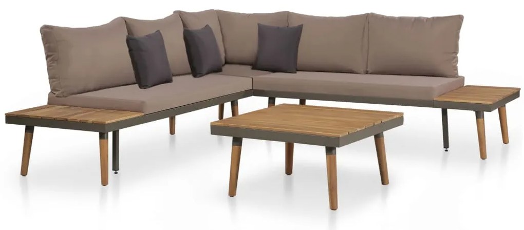 4 pcs conj. lounge jardim c/ almofadões acácia maciça castanho