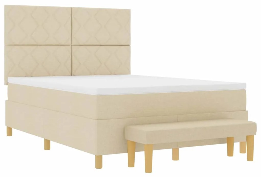 Cama Box Spring com Colchão &amp; Banco Creme 140x200 cm Tecido