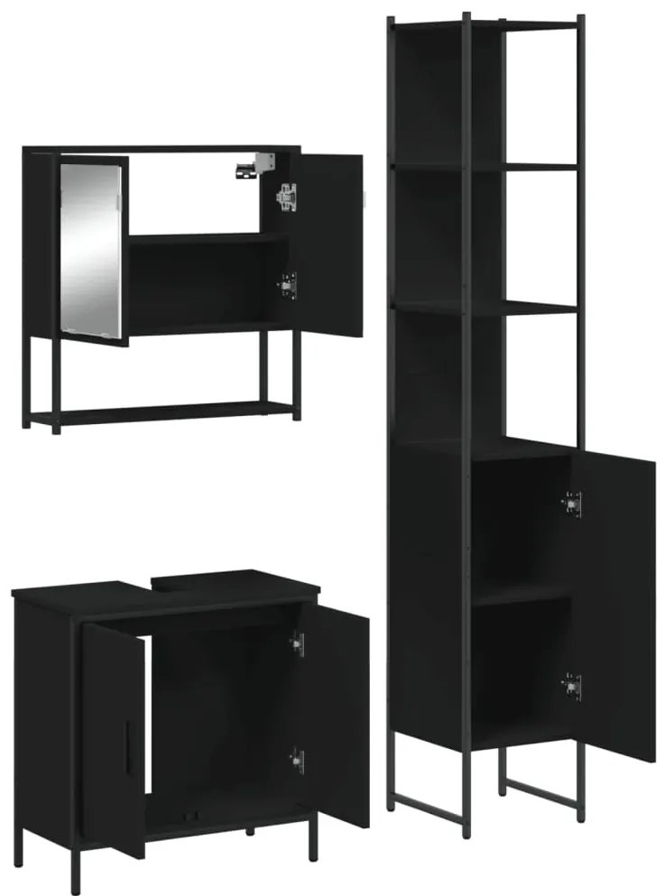 3 pcs conjunto móveis casa de banho derivados de madeira preto