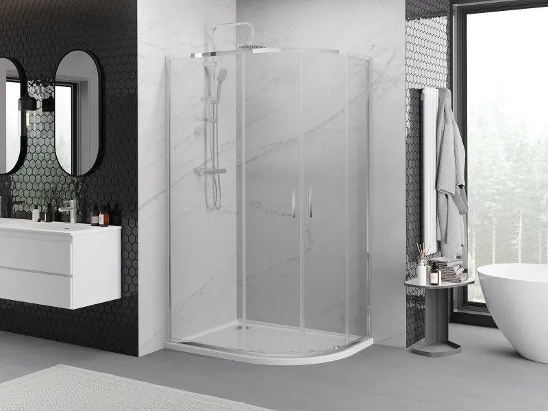 Mexen Exo-S Duo cabine de duche semicircular assimétrica deslizante 90 x 80 cm, transparente, cromado - 8132-090-080-01-00