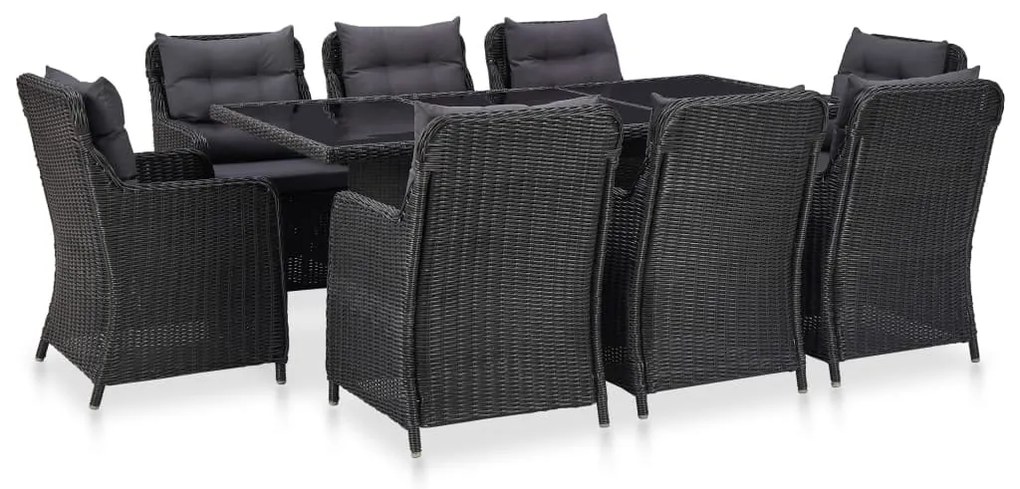 vidaXL 9 pcs conjunto de jantar para exterior vime PE preto