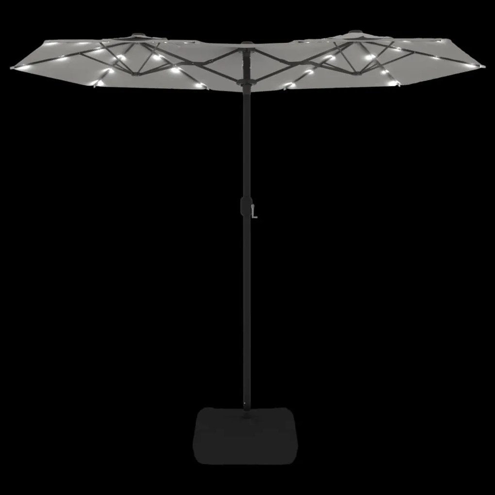 Guarda-sol de jardim c/ cabeça dupla/LED 316x145cm branco areia