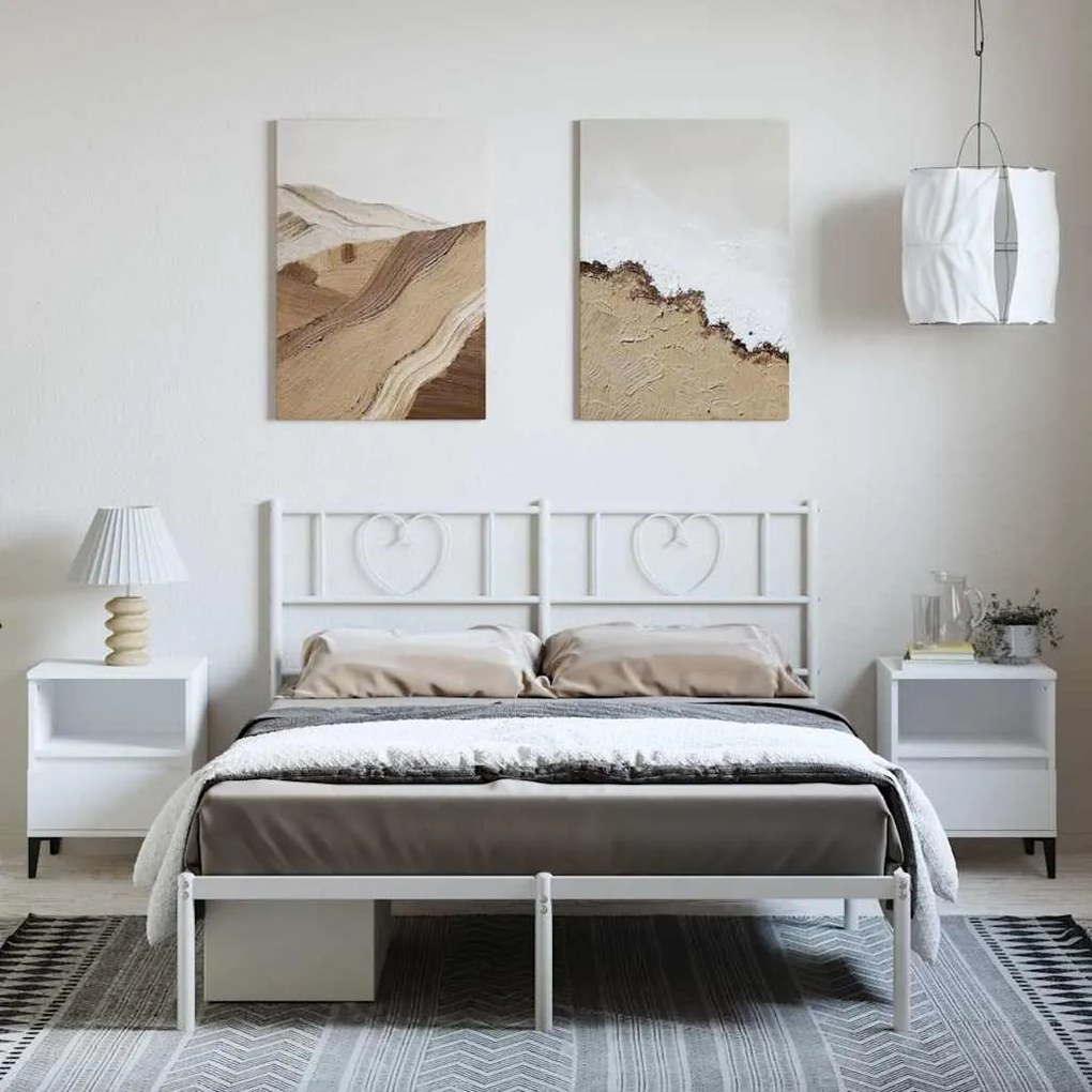 Estrutura de cama com cabeceira 135x190 cm metal branco