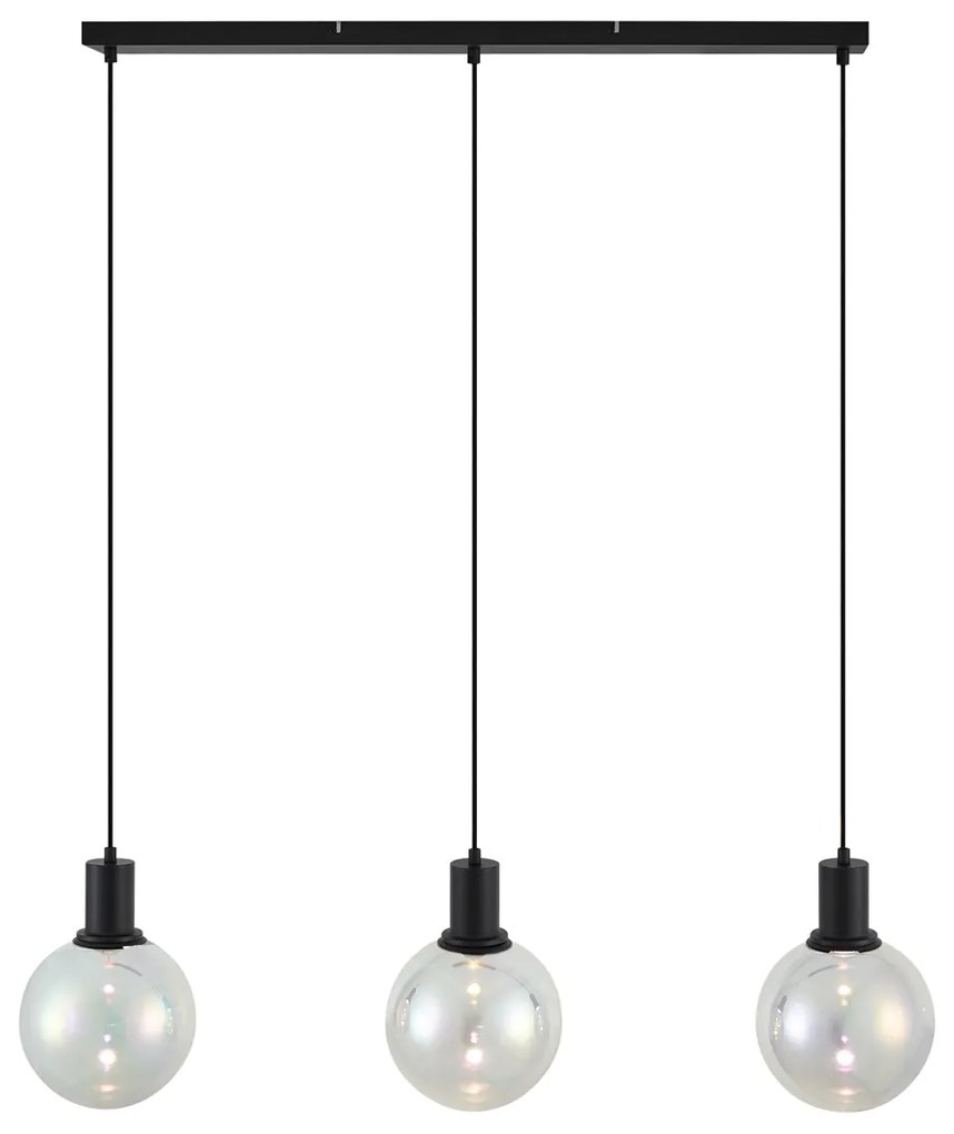 Candeeiro suspenso de design preto com vidro transparente retangular e 3 luzes - Mallon Design