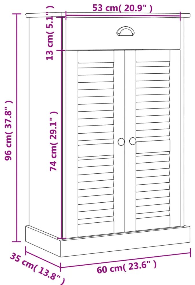 Sapateira VIGO 60x35x96 cm madeira de pinho maciça branco