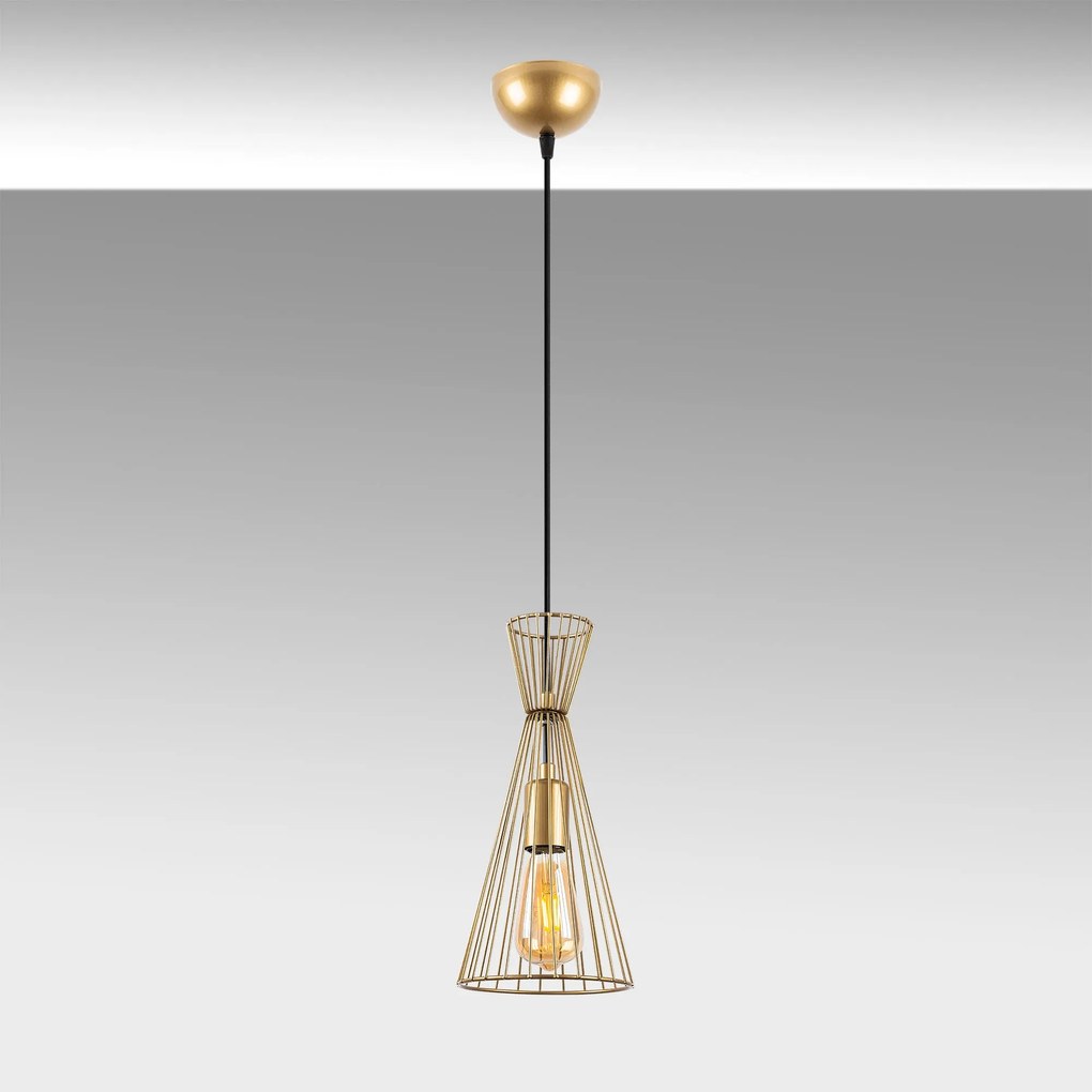 Candeeiro Suspenso Teltom – Dourado Brilhante – 15 x 15 x 125 cm