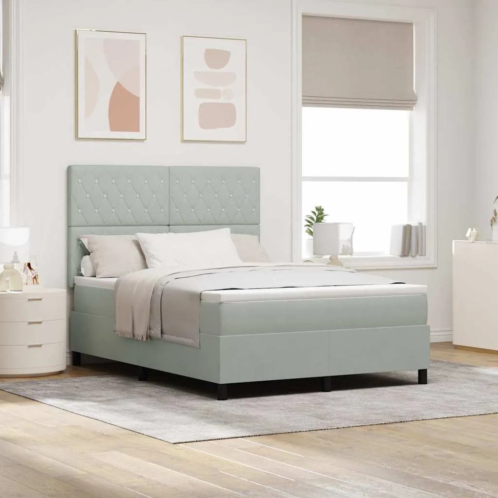 Cama Box Spring vidaXL com Colchão e Luz LED Cinza Claro 140x190 cm Ve