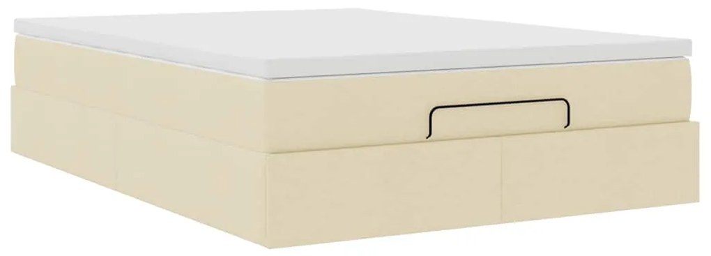 Estrutura de cama otomana com colchão tecido creme 140x200cm