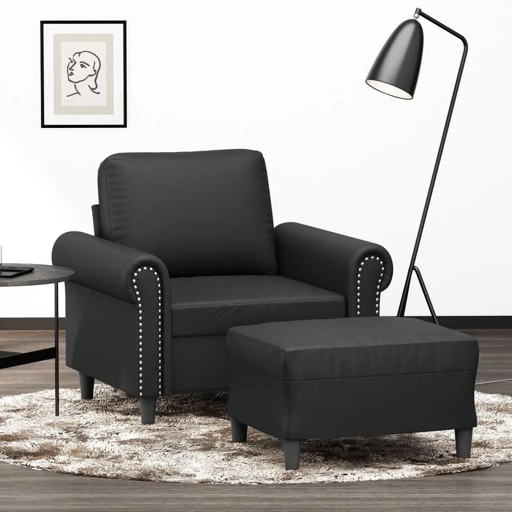 vidaXL Poltrona com apoio de pés couro artificial 60 cm preto