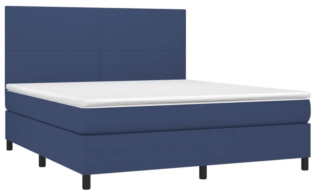 Cama box spring c/ colchão e LED 160x200 cm tecido azul