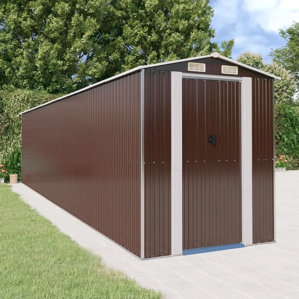 vidaXL Abrigo de jardim 192x855x223 cm aço galvanizado castanho-escuro
