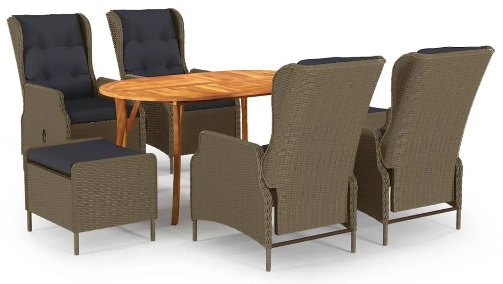 vidaXL 7 pcs conjunto de jantar de jardim castanho