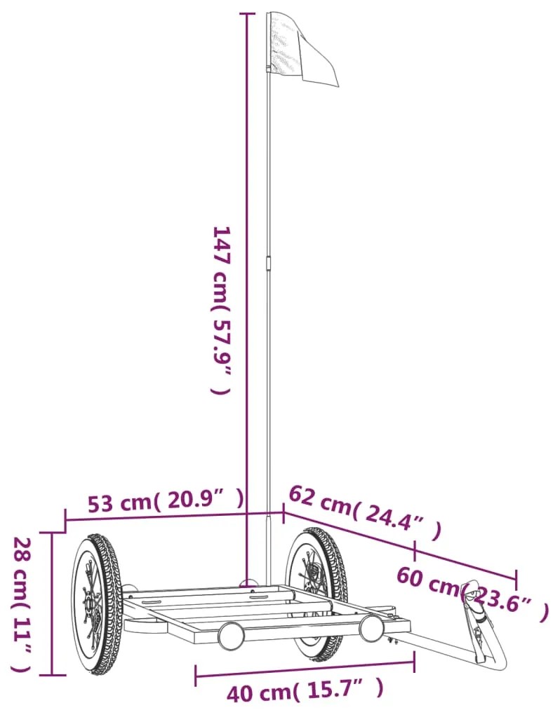 Reboque para bicicleta 122x53x28 cm ferro preto
