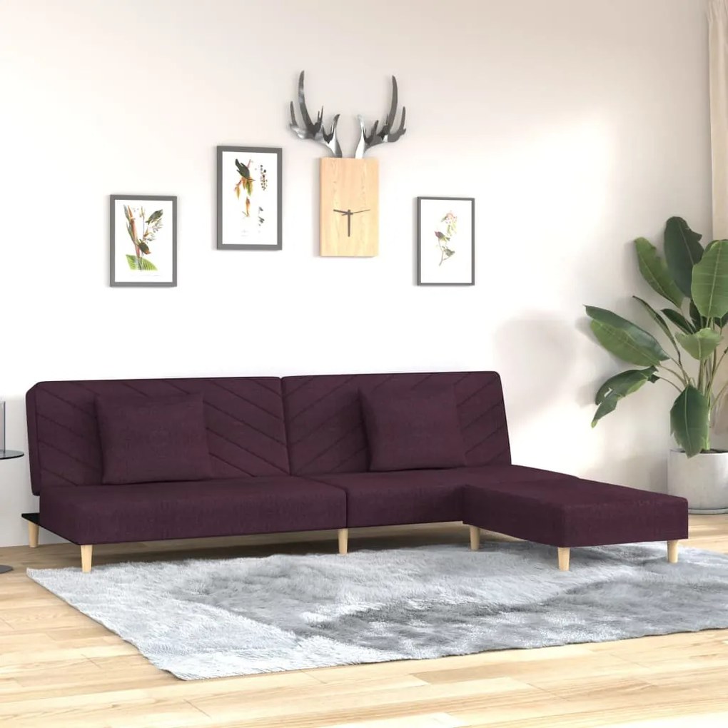 vidaXL Sofá-cama de 2 lugares com 2 almofadas/apoio de pés tecido roxo
