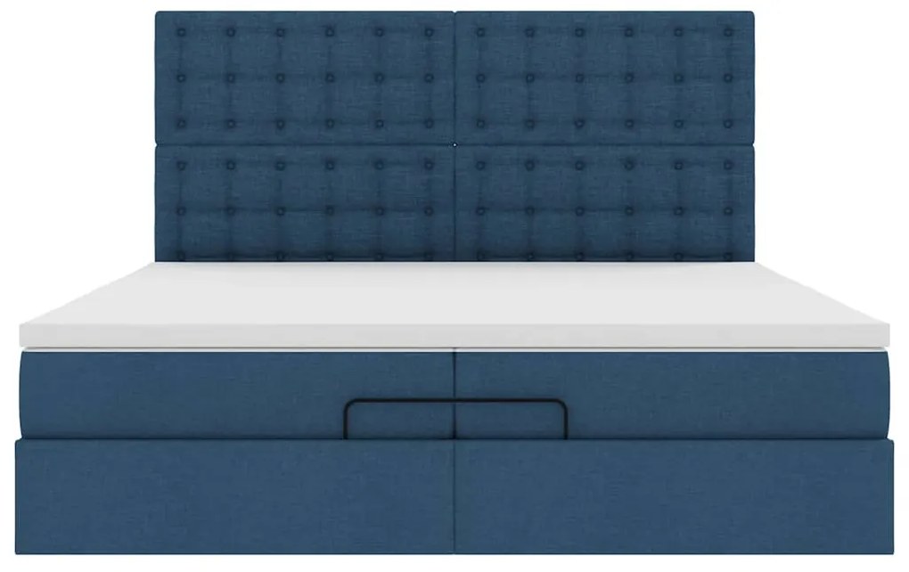 Estrutura de cama otomana com colchões 200x200cm tecido azul