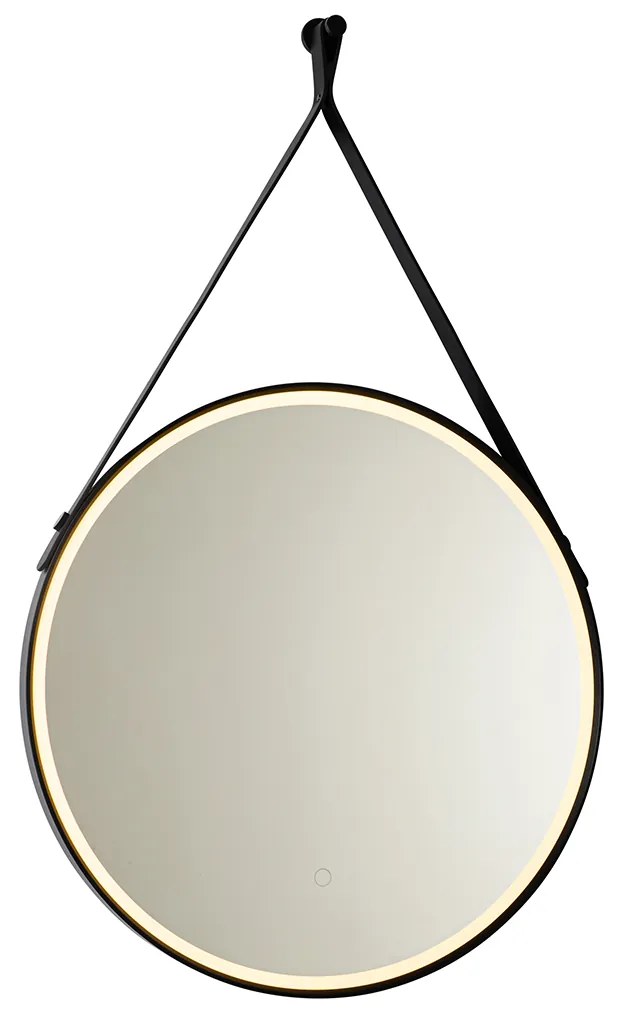 Espelho de casa de banho moderno preto com LED e dimmer tátil - Pien