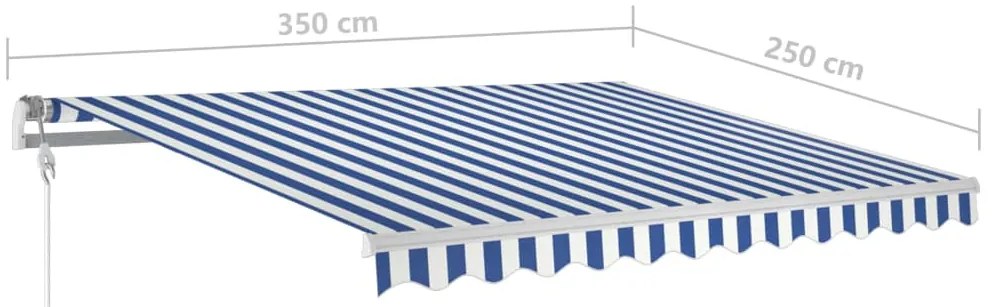 Toldo retrátil manual com LED 3,5x2,5 m azul e branco