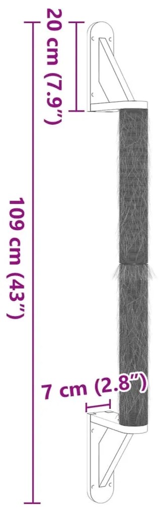 Poste arranhador de montagem na parede para gatos 109 cm sisal