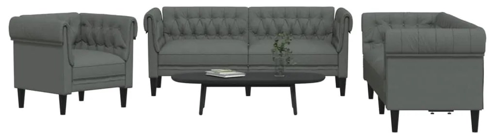 3 pcs conjunto de sofás tecido cinzento-escuro