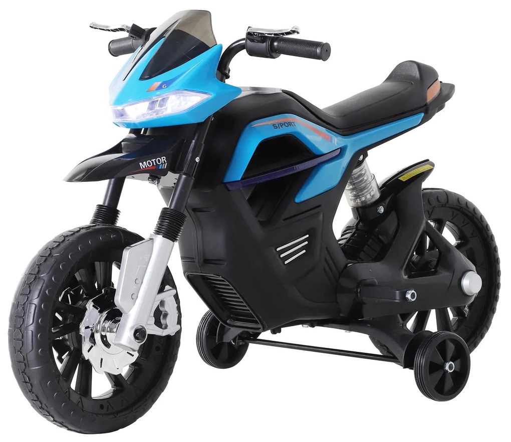 HOMCOM Mota Elétrica Infantil Motocicleta para Crianças acima de 3 anos Bateria 6V com Luzes e Música 105x52,3x62,3 cm Azul