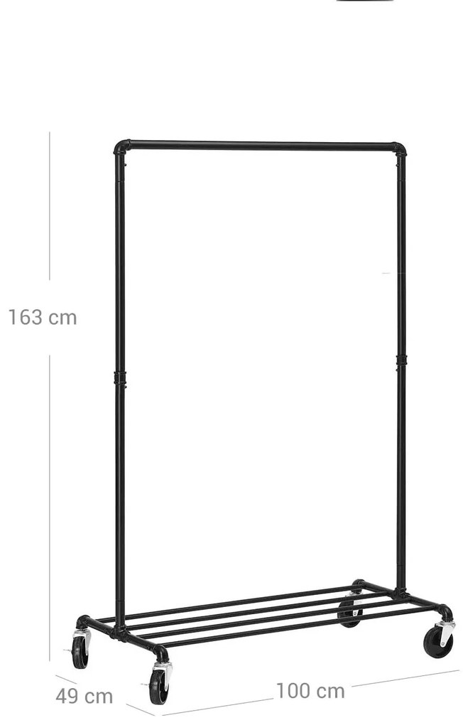 Guarda roupa resistente estilo industrial 100 x 163 x 49 cm preto