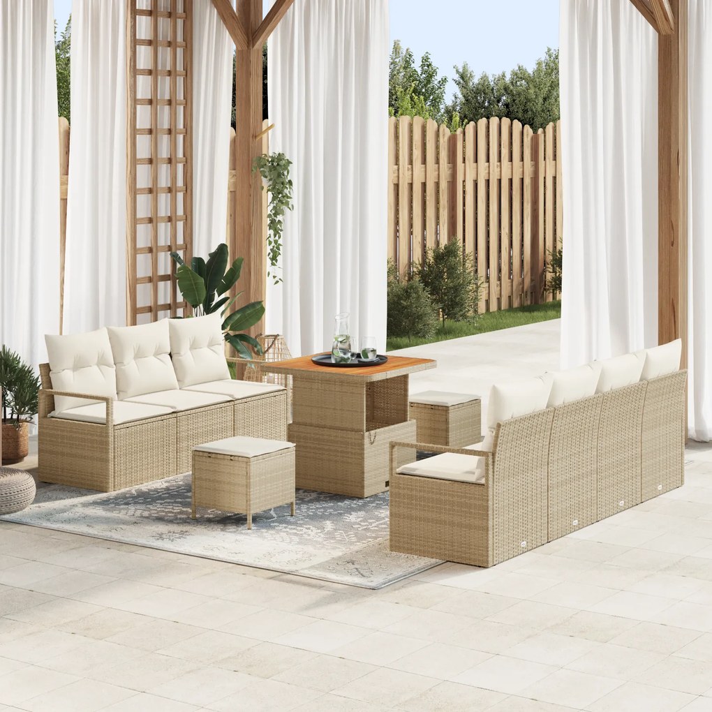 Conjunto de Sofás de Jardim vidaXL com Almofadas Bege em Vime Sintético e Acácia